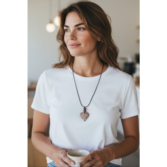 Travertine Heart Stone on Leather Pendant - Picture 2 of 7